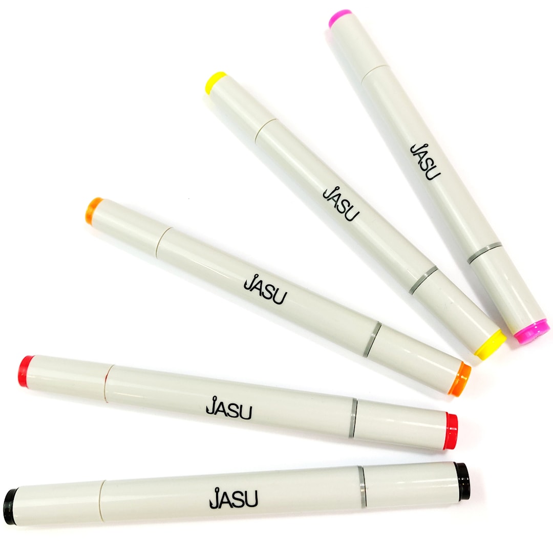 Jasu jiggtuschpennor 5 st (svart, röd, orange, gul, rosa) - Jasu