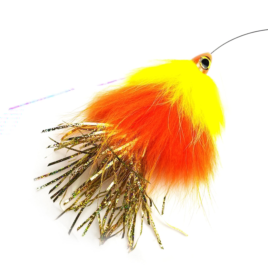 Spintube Pike 35 g kastfluga gul/orange/hologuld tinsel - Eumer