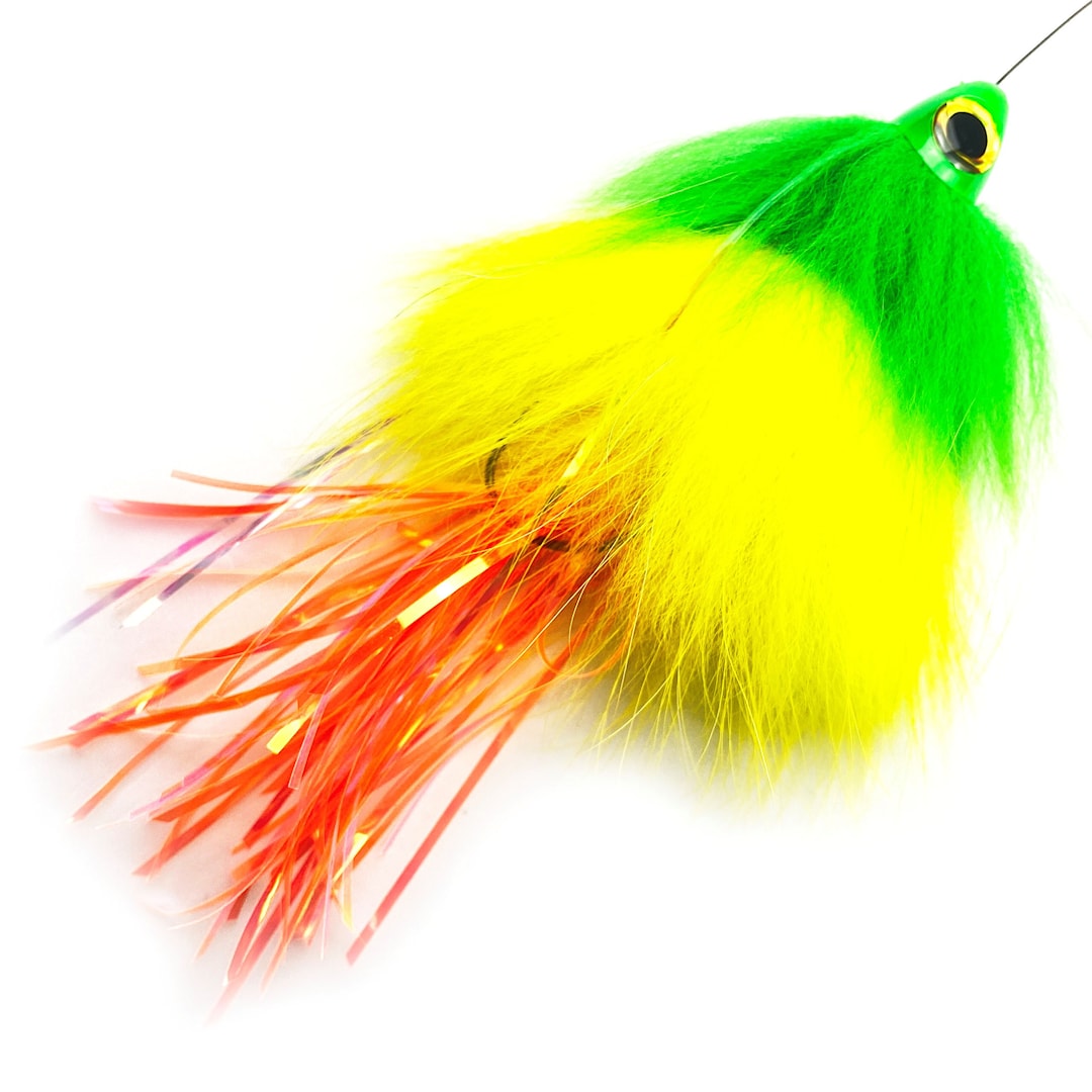 Spintube Pike 35 g kastfluga grön/gul/orange tinsel - Eumer