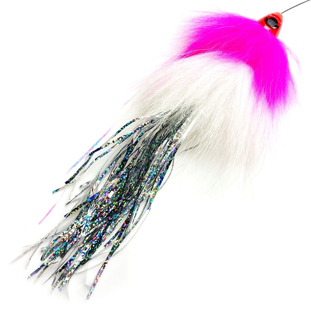 Spintube Pike 45 g kastfluga rosa/vit/holo silver tinsel - Eumer