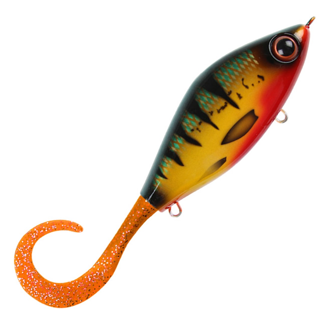 Strike Pro Guppie jerk Red Perch Mossgreen Glitter - Strike Pro