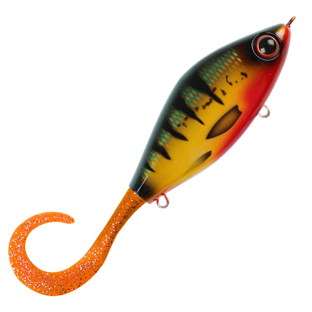 Strike Pro Guppie Jr Shallow jerk Red Perch Mossgreen Glitter - Strike Pro