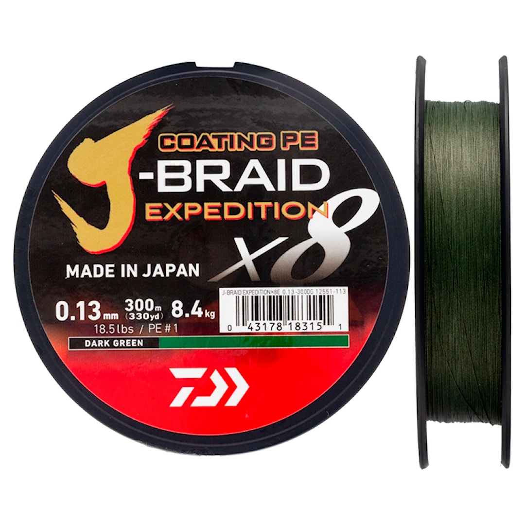 Daiwa J-Braid Expedition X8 Dark Green 3000 m flätlina 0,32 mm - Daiwa