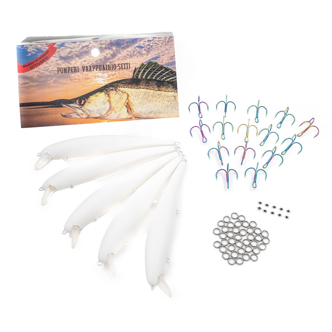 Pomperi PRO-X12 12 cm vit wobblerkropp + krokar 5 st/pkt - Pomperi