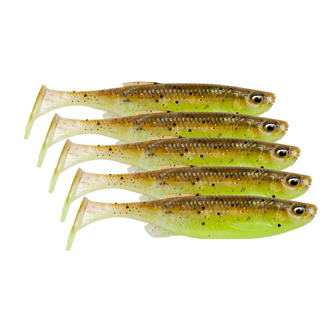 Savage Gear Fat Minnow T-Tail 9 cm jigg 5 st/pkt Green Pearl Yellow - Savage Gear