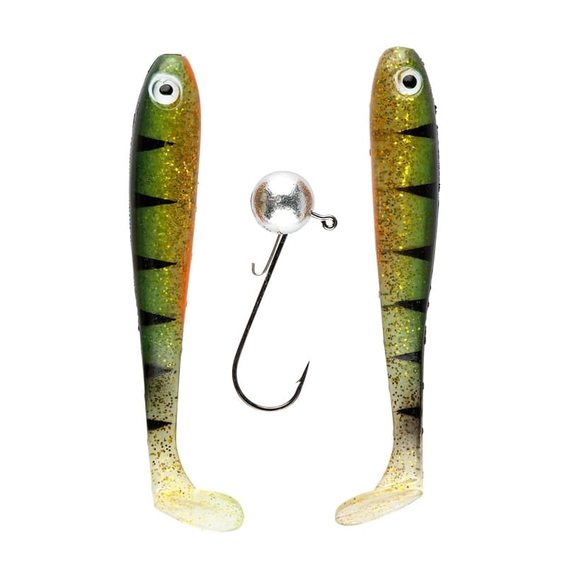 IFISH The Demon Shad 10cm - 2-pack inkl. Jiggskalle - Hot Perch