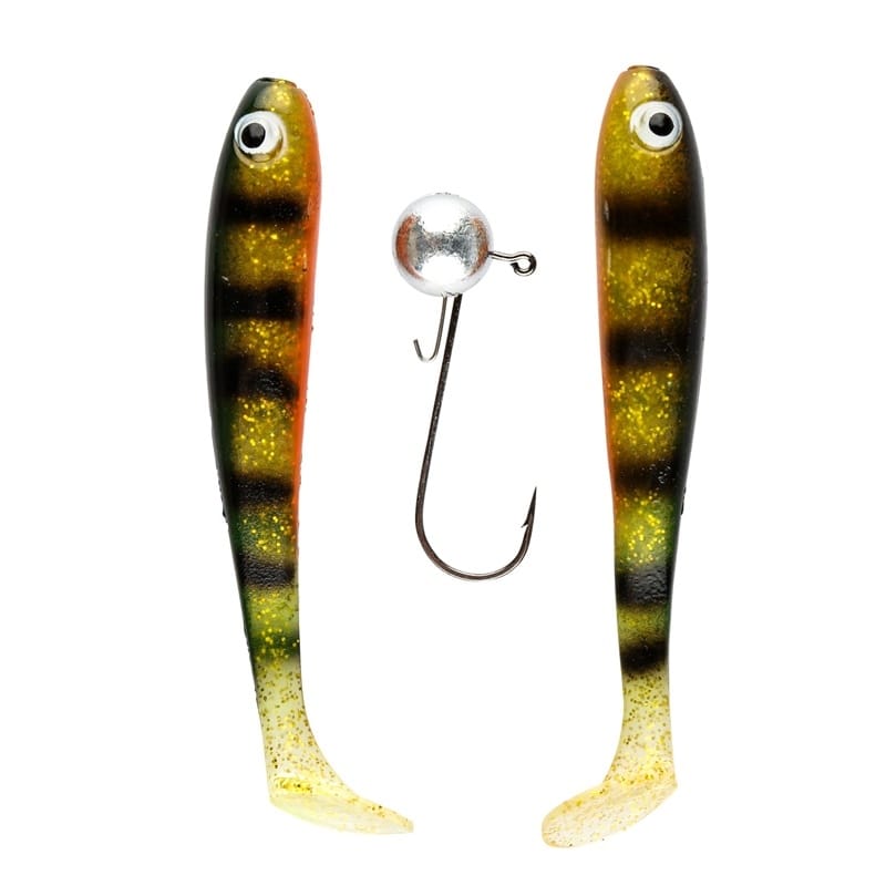 IFISH The Demon Shad 10cm - 2-pack inkl. Jiggskalle - Fluo Perch