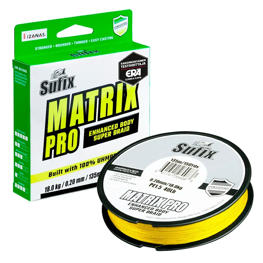 Sufix Matrix Pro Chartreuse 135 m flätlina 0,25 mm - Sufix
