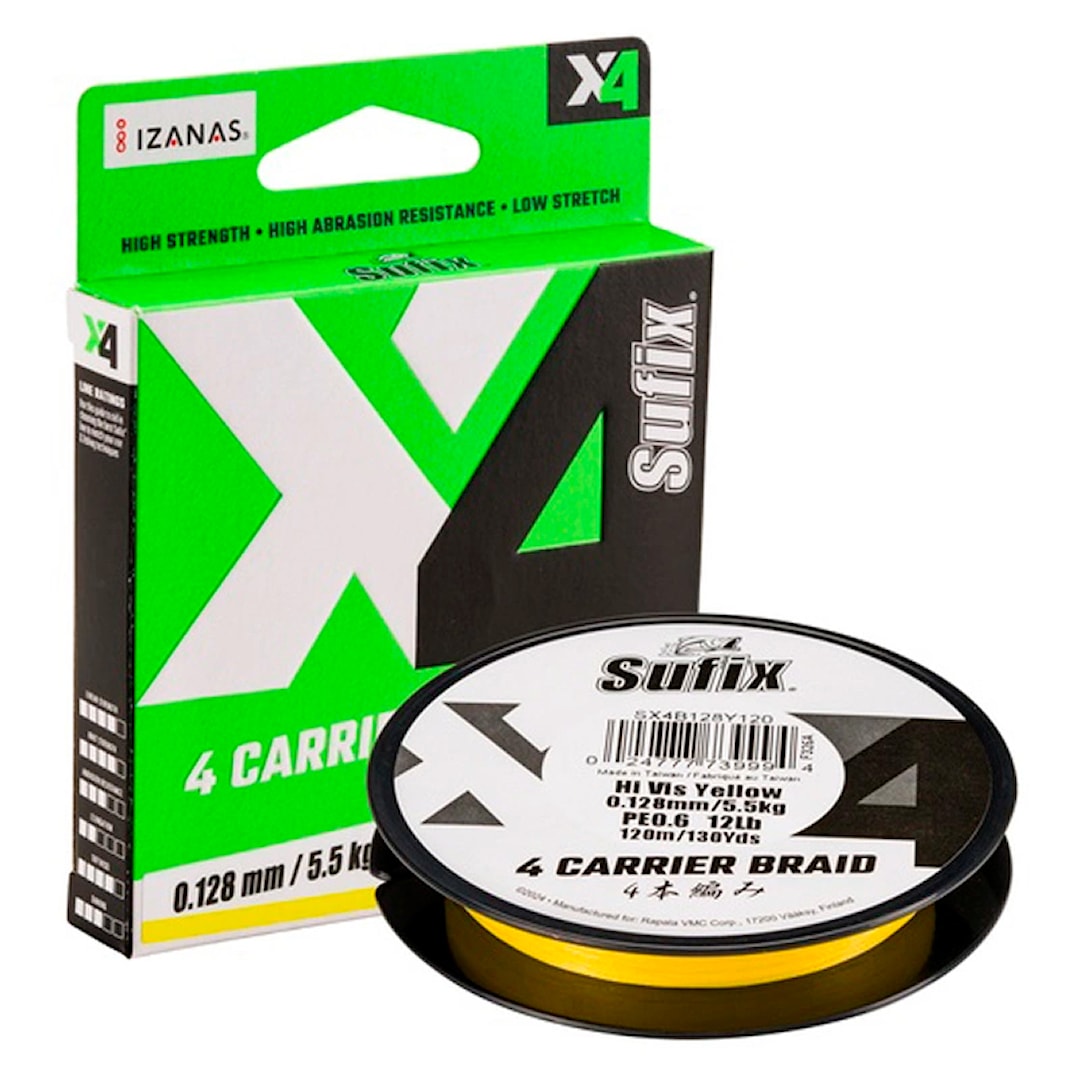 Sufix X4 Hi Vis Yellow 100 m flätlina 0,10 mm - Sufix