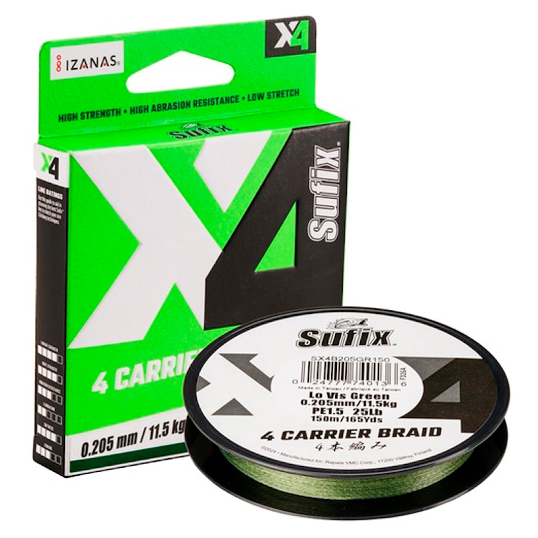Sufix X4 Lo Vis Green 300 m flätlina 0,33 mm - Sufix